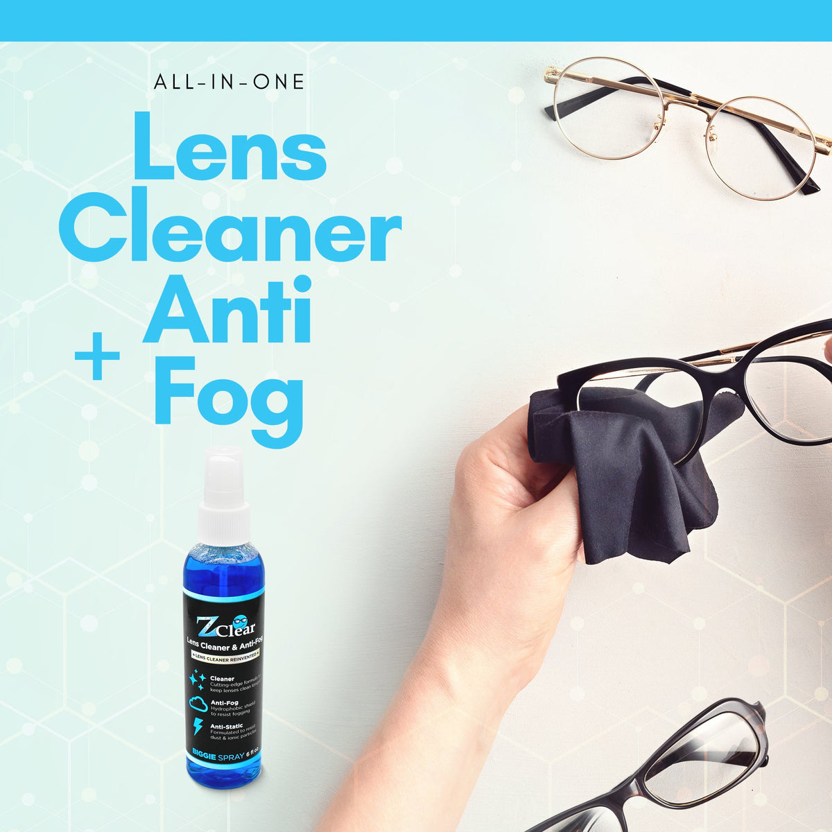 Z Clear Biggie 6oz spray paired with microfiber towel for streak-free finish