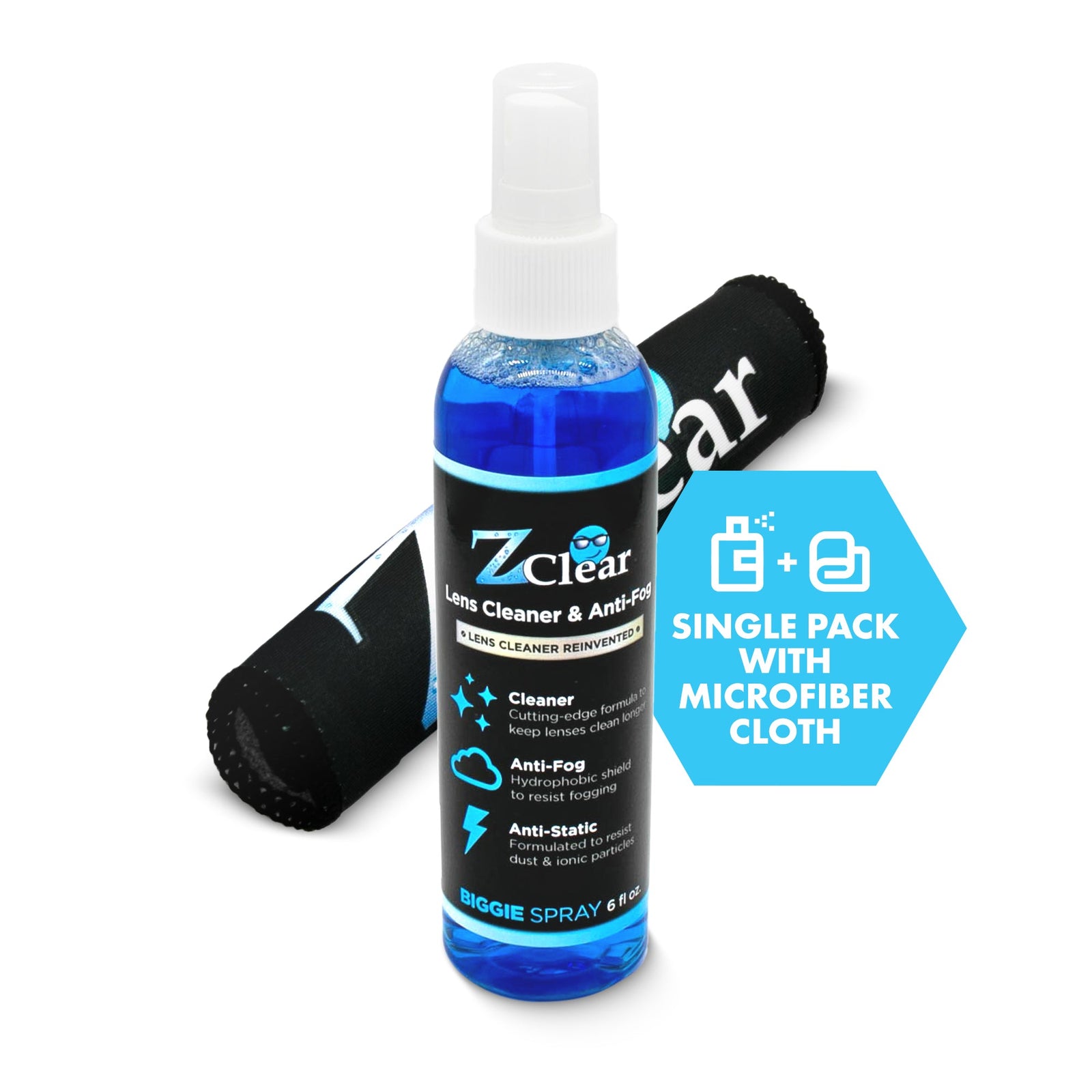 Z Clear Biggie 6oz anti-fog spray bundled with premium microfiber towel